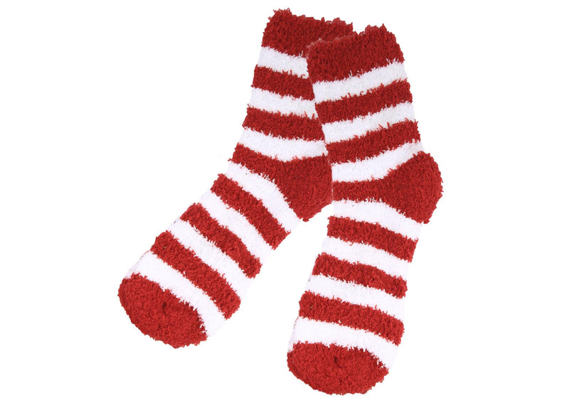 Calcetines Fuzzy Navidad Rayas Blanco / Rojo