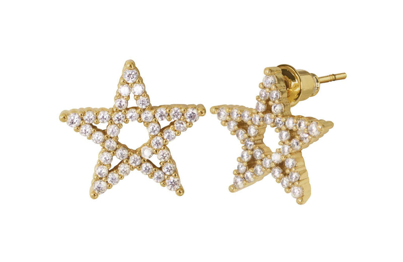 Frau Elegance Arete Chapa de Oro con Circonia Estrella Dorado 14 mm