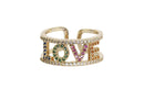 Frau Elegance Anillo Ajustable Chapa de Oro con Circonia Rainbow LOVE
