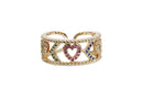 Frau Elegance Anillo Ajustable Chapa de Oro con Circonia Rainbow Corazones