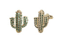 Frau Elegance Aretes Chapa de Oro con Circonia Verde Cactus