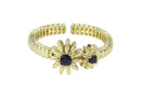 Frau Elegance Anillo Ajustable Dorado con Flores Cristal Azul