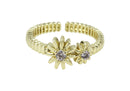 Frau Elegance Anillo Ajustable Dorado con Flores Cristal