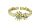 Frau Elegance Anillo Ajustable Dorado con Flores Cristal Celeste