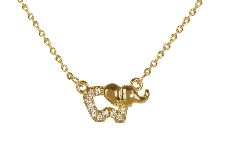 Frau Elegance Kids Collar Cadena Chapa de Oro con Circonia Dije Elefante Perforado Dorado 12x9 mm