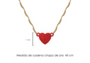 Collar Chapa de Oro con Broche Imán Corazón Rojo Acabado Caucho