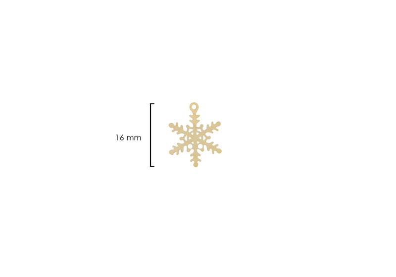 Dije Laton Chapa de Oro 14K Navidad Copo de Nieve sin Argolla 16 mm
