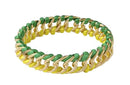 Brazalete de Metal con Hilo Cola de Rata Entrelazado Verde Amarillo Dorado 77 mm