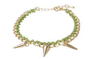 Brazalete con Cadena e Hilo Entrelazado Verde y Picos Dorado 176 mm