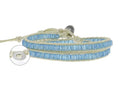 Brazalete Hilo con Boton Linea Crema con Cristales Cubo Aquamarine 460 mm