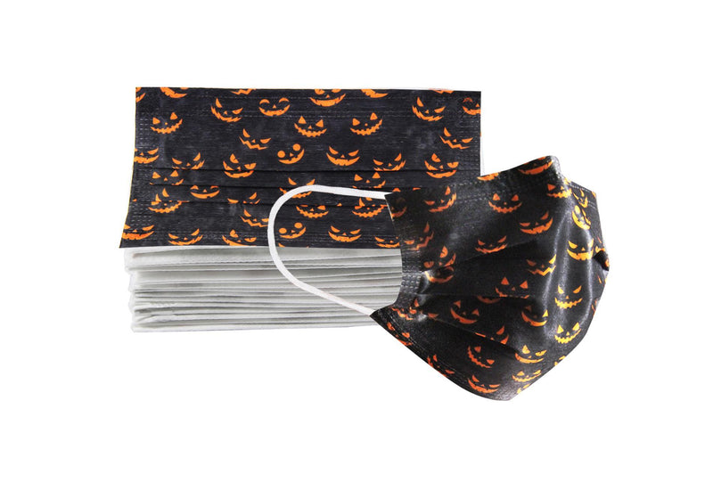Cubrebocas 3 Capas de Sellado Ultrasonico Plisado Halloween Negro con Naranja 10 Piezas