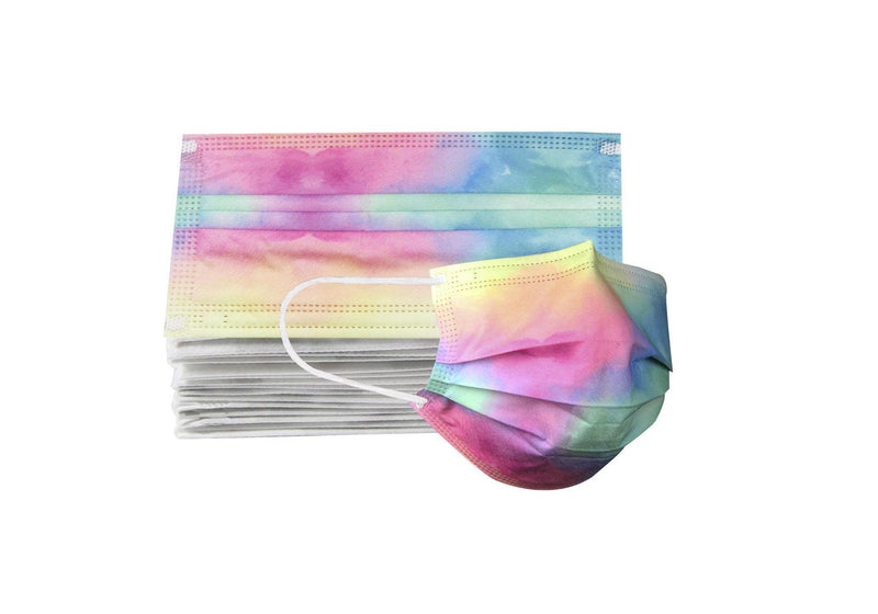 Cubrebocas 3 Capas de Sellado Ultrasonico Plisado Tie Dye Rainbow 10 Piezas