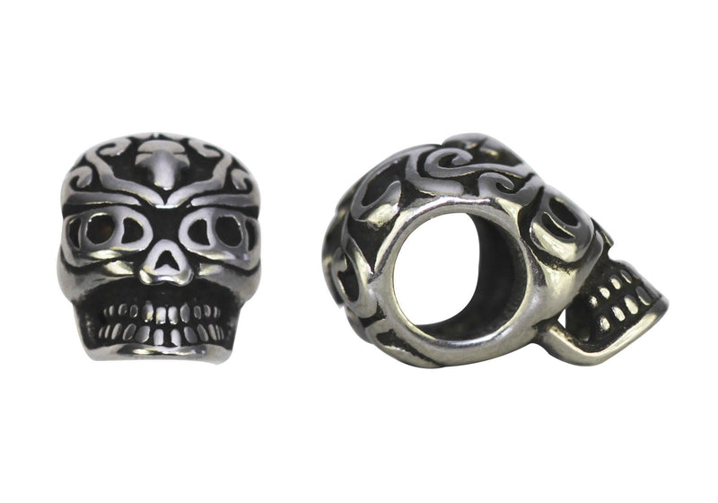 Separador Acero Inoxidable Calavera Craneo con Texturas Plateado 12x8 mm